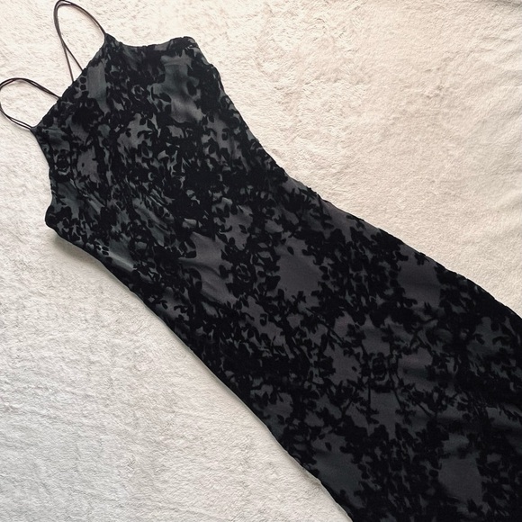 Vintage Dresses & Skirts - Vintage 90s Y2K Express Velvet Burnout Silk Square Neck Sleeveless Maxi Dress